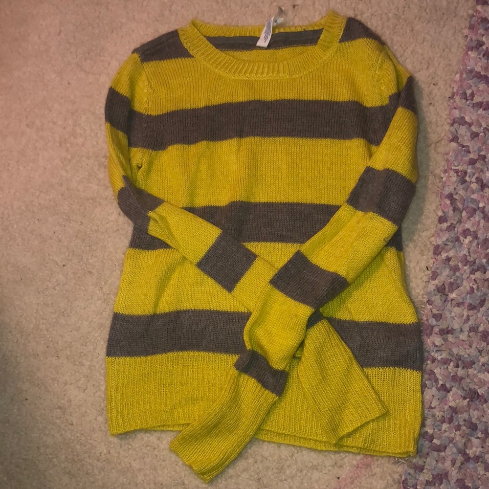 Grey and Yellow Striped Sweater